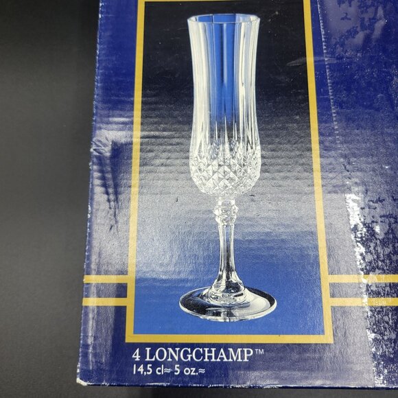 Cristal DArques Longchamp Crystal Champagne Flutes Set Of 4 5 Oz France Elegant - Picture 3 of 9